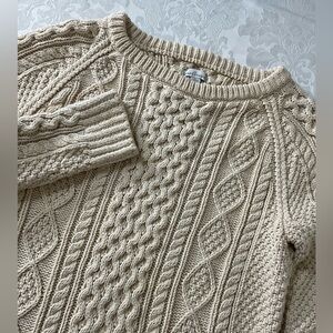 LL BEAN Signature  Fisherman Cable Knit Side Zip Sweater Womens Size Small Cream